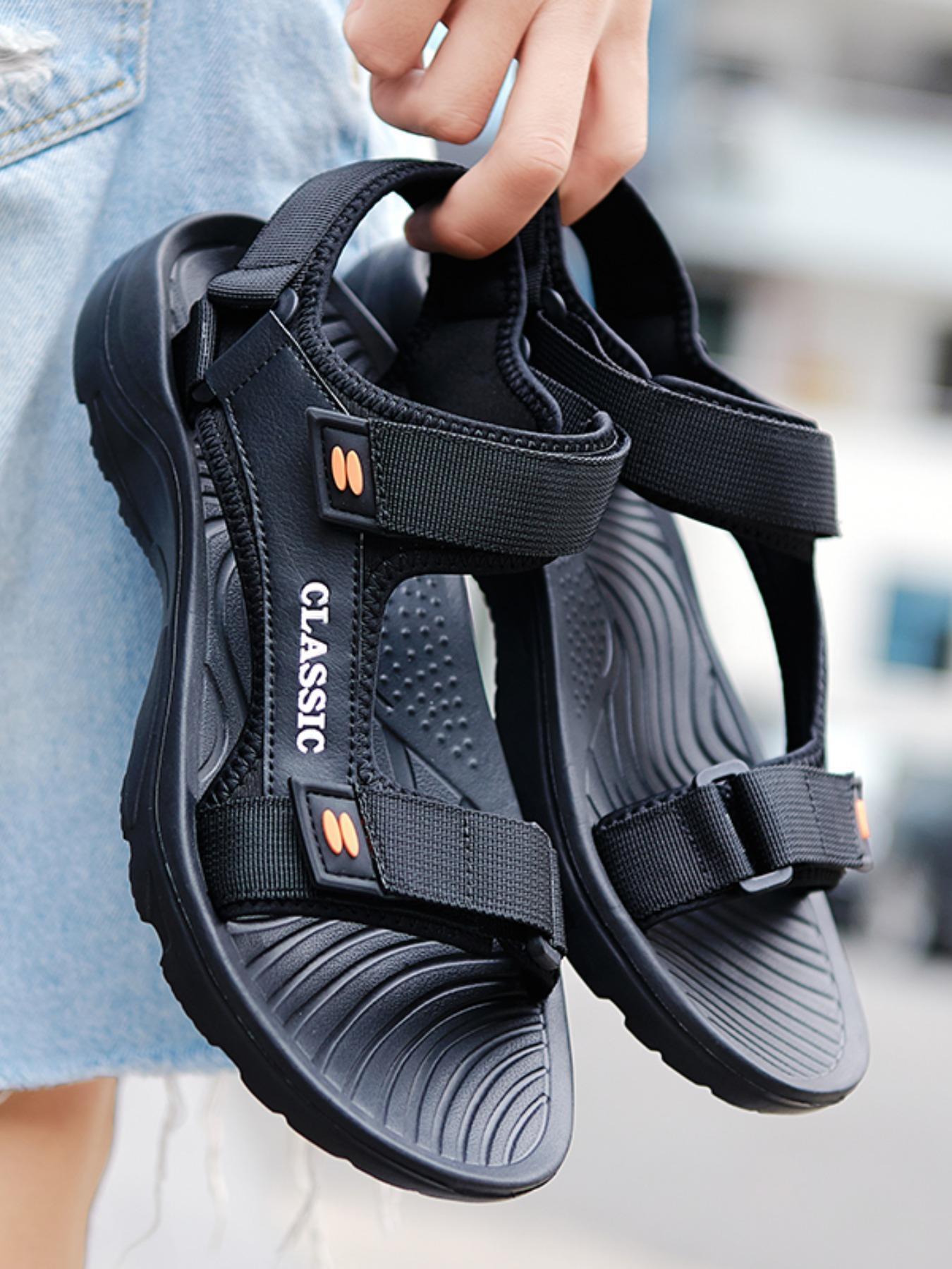 Men's Casual Plain Color Velcro Sport Sandals, Minimalist Outdoor Beach Sandals, Summer Casual Comfortable Sandals for Men, Lightweight Sandals for Daily Life, Slides, Open Toe Slides