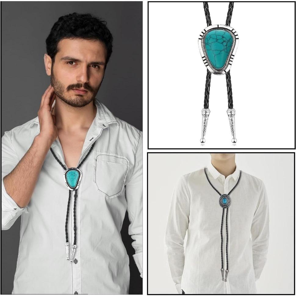 Jstyle 5Pcs Handmade Bolo Tie for Men Western Cowboy Leather Necktie Halloween Costume Accessories for Men Women Daily