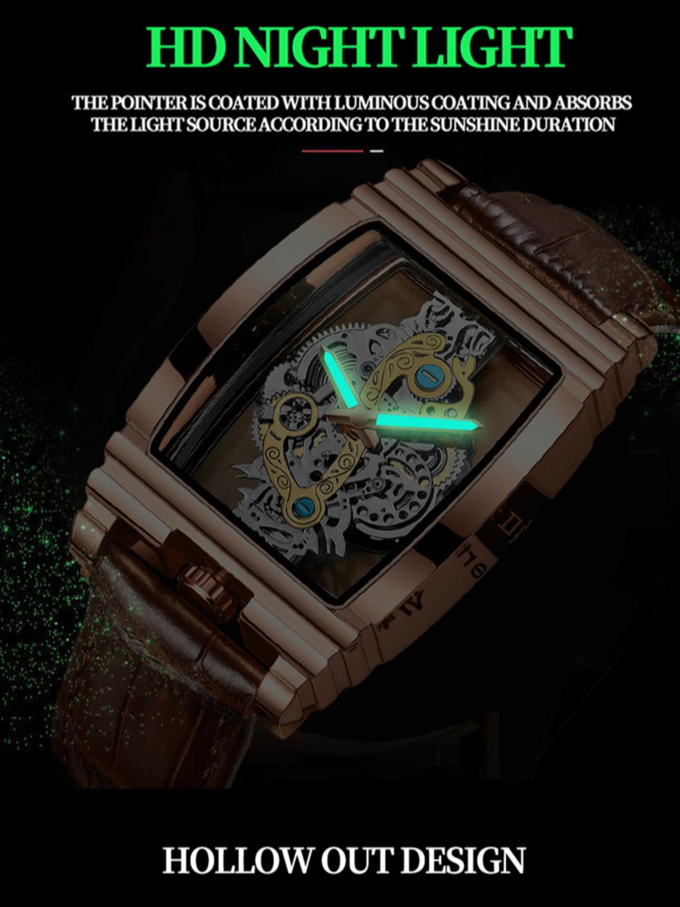 Men's Punk Fashion Barrel Shaped, Mechanical Style Skeleton Watches for Party, Daily Decor, Trendy All-match & Exquisite Watch for Birthday Gift with Box