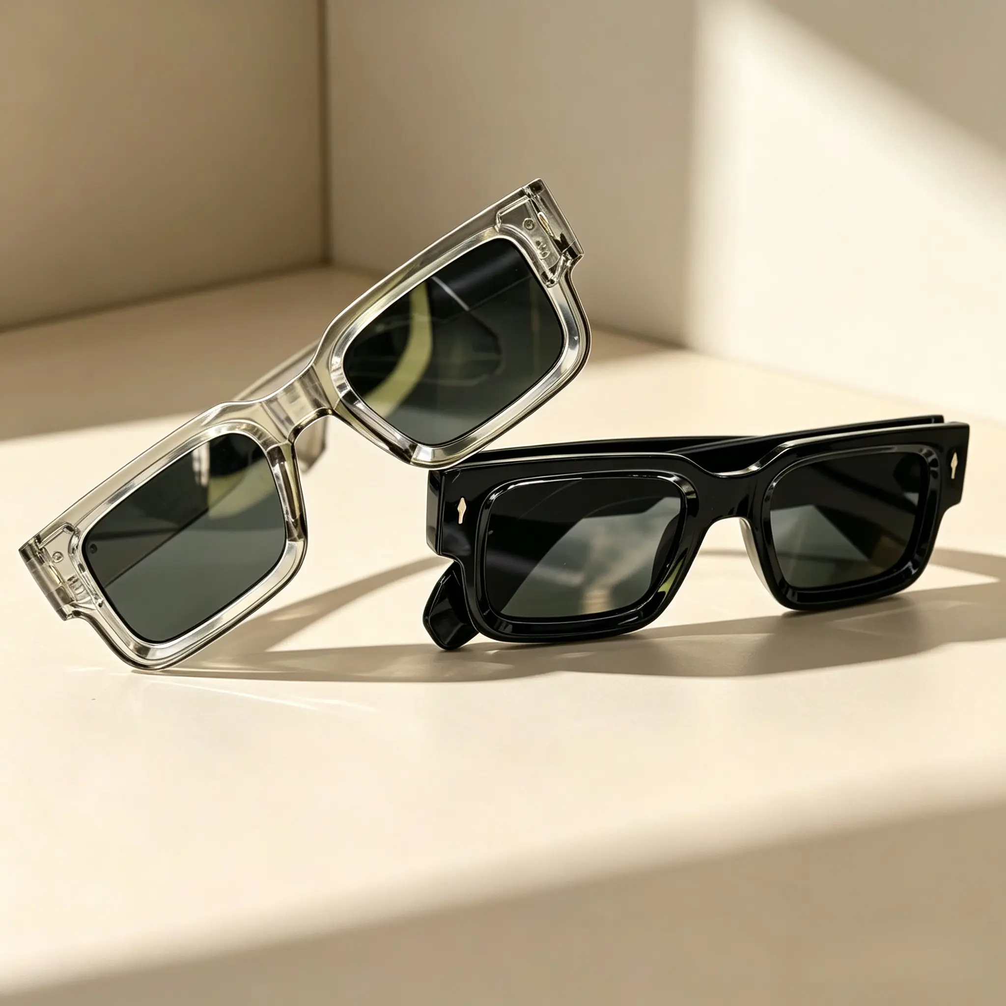2-Pack Retro Square Sunglasses for Men & Women – Black & Transparent Frames, UV400 Protection, Y2K Trendy Style for Summer Beach, Travel & Streetwear