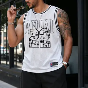 Men's Retro Mesh Tank Top “AMIRI 22 " Basketball Graphic; A Sleeveless, Athletic Jersey-Style Top Designed For Breathability—Perfect For Workouts, Running, Or Casual Street-Style Summer Wear.