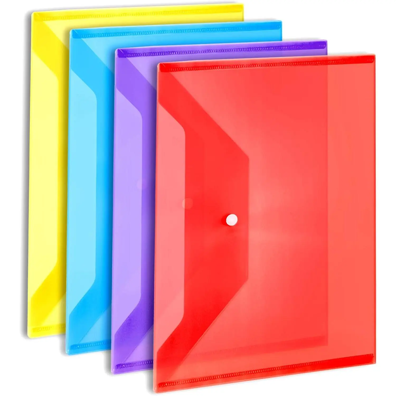 Plastic File Folders for Documents, 4 count File Folders, A4 Size Plastic Envelopes with Snap Closure, Clear Envelopes Pouches Folder Organizer Document Holder, Filing Envelopes