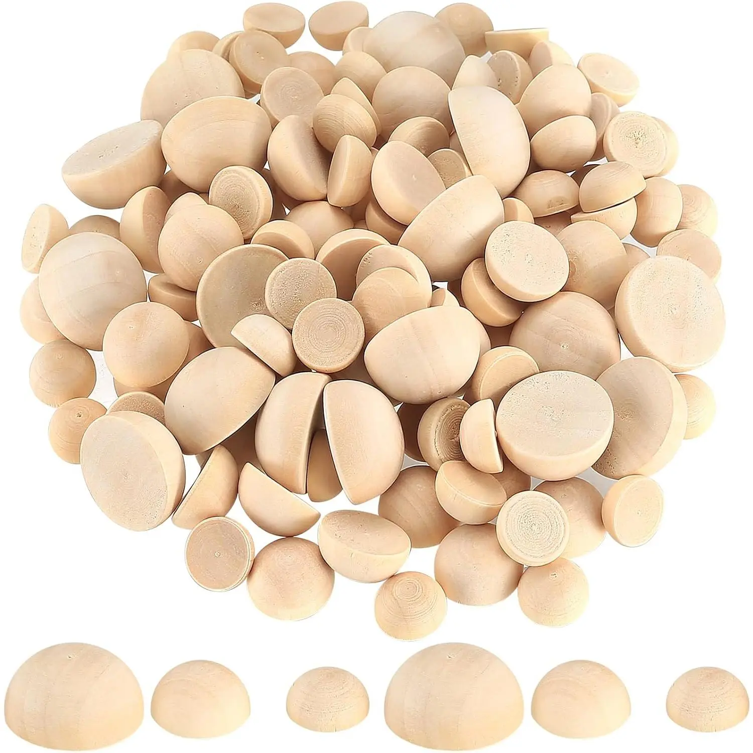 200 count Half Wooden Beads, Unfinished  Split  Balls, 12mm/15mm/20mm Small Half Round Decorative Wooden Craft Beads Balls for  DIY Craft  Arts   Party Decoration