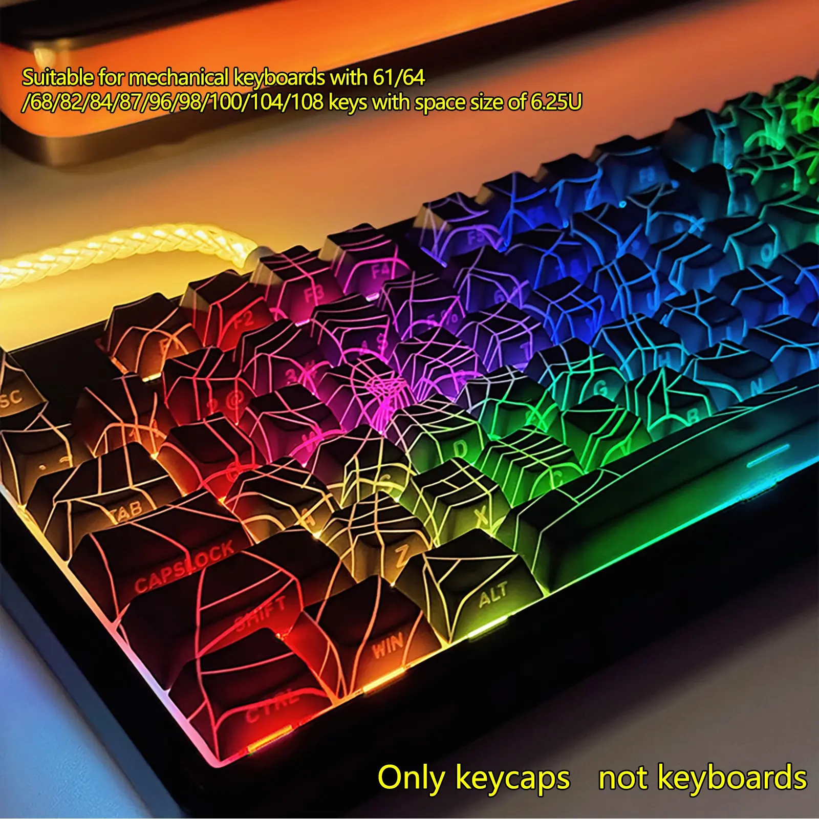 Spider Web Pattern RGB Backlight Keycap Set, IMD-Tech, Shine-Through Pattern, Cherry Profile, 130 Keys for MX Switch & Mechanical Keyboards, Gaming Keyboard Accessories for Mechanical Keyboards, (Keycaps Only, No Keyboard Included)