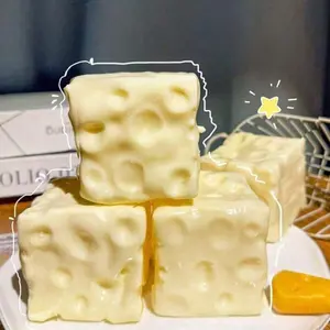 1pc Cheese Squishy, Cheese Squeeze Toy, Handmade Cube Squeeze Toy, Non-Rebounding Moldable Cheese Squeeze Toy, Stress Relief Squeeze Toy For Teens & Adults, Birthday/Holiday Gift, Home Decor/Desktop Ornament, Edible Toy