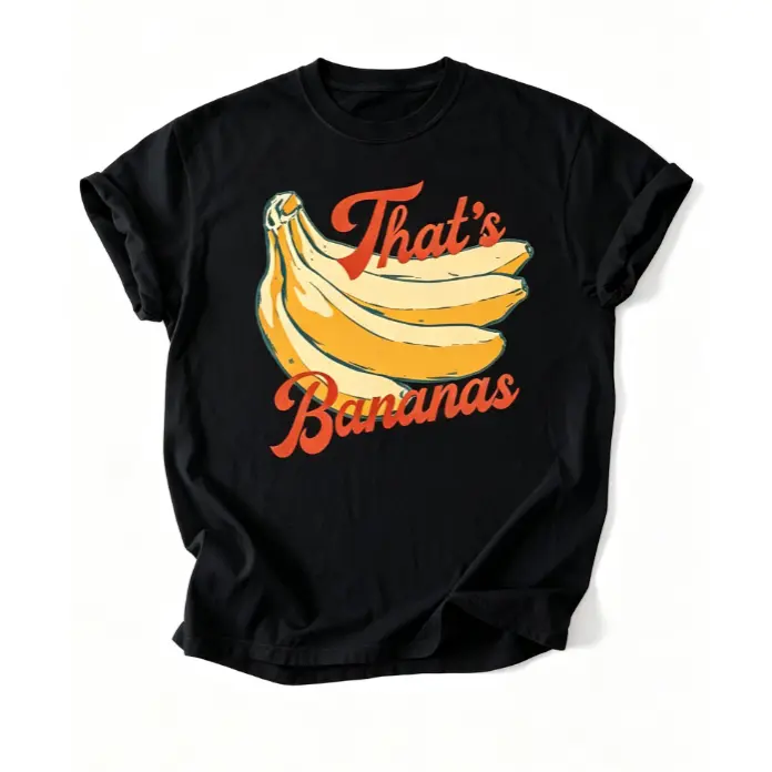 That's Bananas Vintage Orange Script Banana Bunch Retro Fruit Graphic Short Sleeve T-Shirt, Unisex Summer Vacation Back To School Fun Casual Tops, 100% Pure Cotton Printed Craft Summervibes Tee, Soft Breathable Relaxed Fit everyday outfits