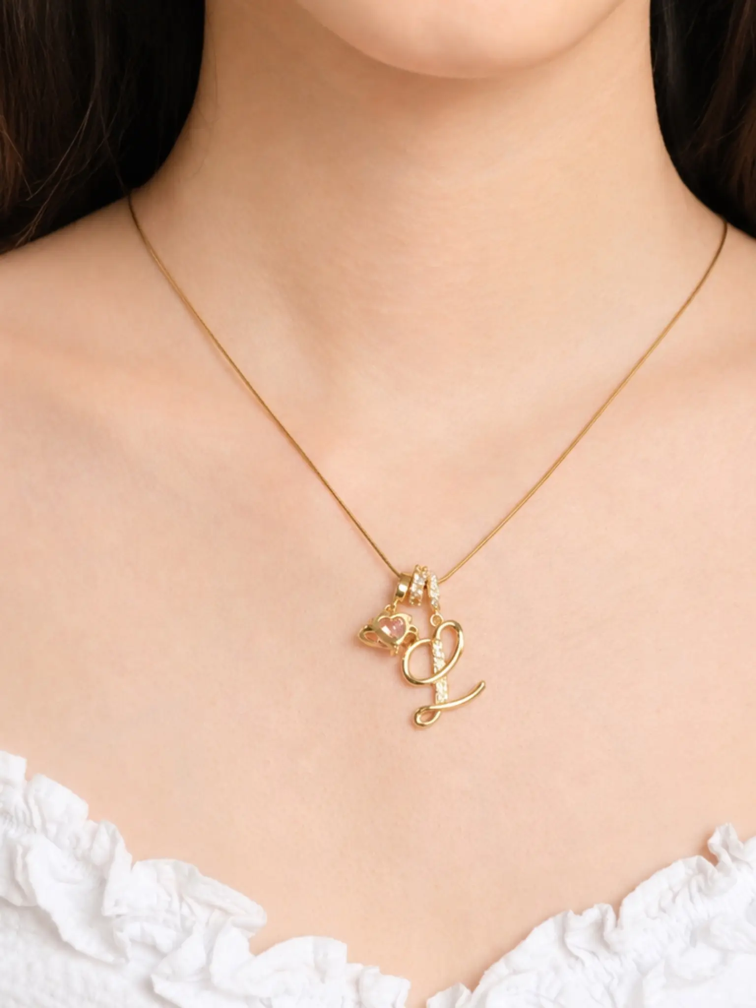 Heart Letter Pendant Necklace, Simple Luxury Collar Chain, A-Z Letters Available, /silver Color, Unisex, All Seasons