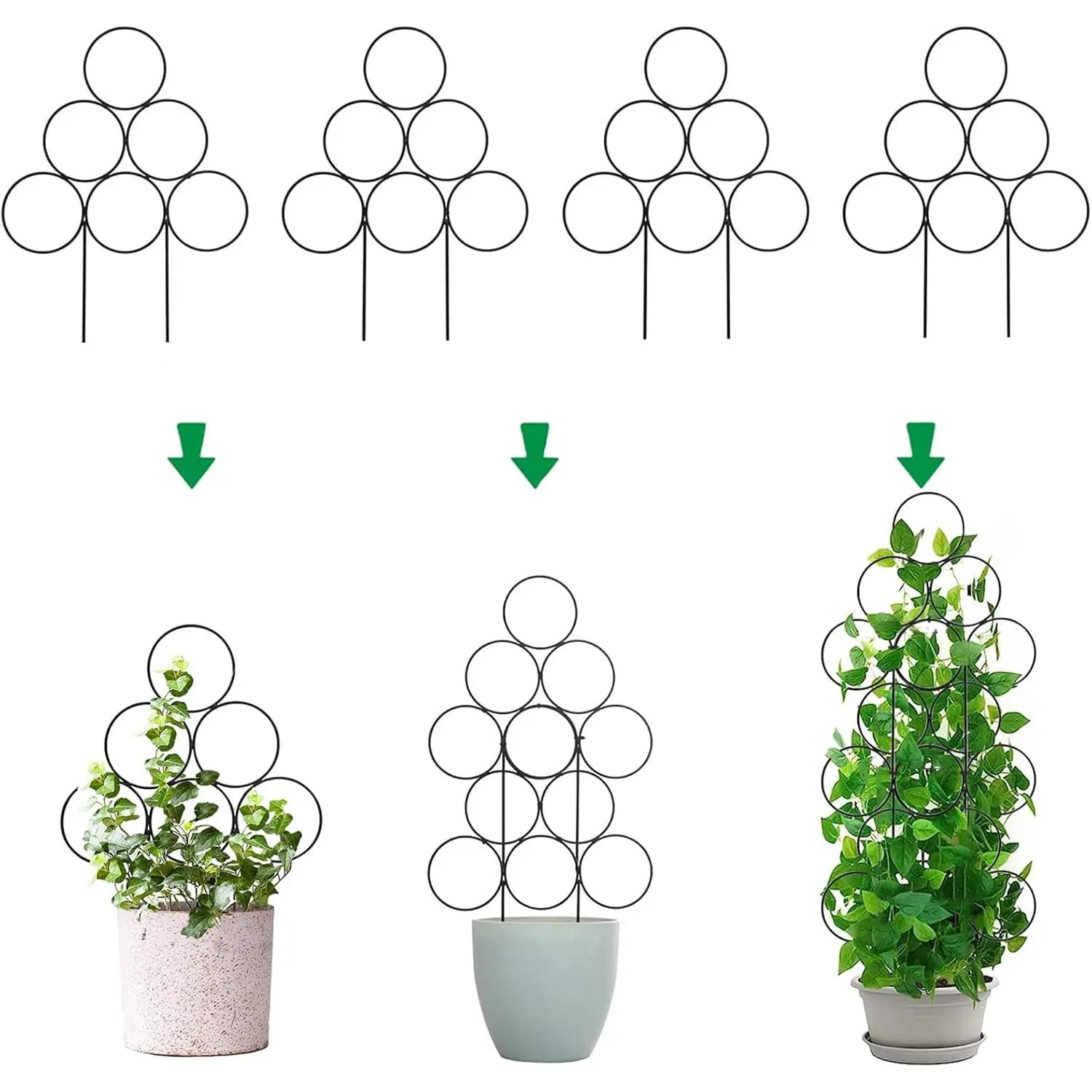Trellis for Climbing  Indoor,4 Pack Stackable  Trellis for Potted  Support, 15.7 Inch Small Houseplant Metal Wire Trellis for Vine Ivy Rose  Trellis (Black)