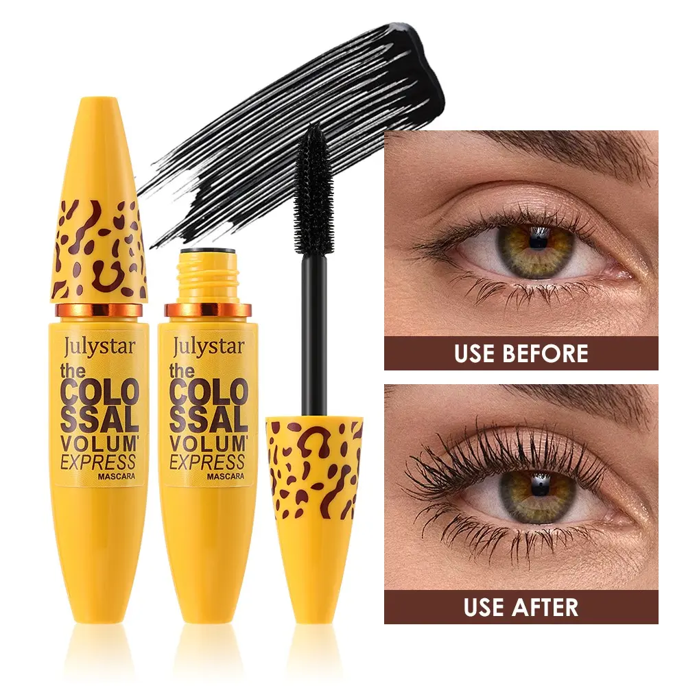 Leopard Tube Colossal Volume Mascara, Oil-Free Water-Based, Anti-Smudge, Long-Lasting, Gentle for Sensitive Eyes, Ideal for Extensions