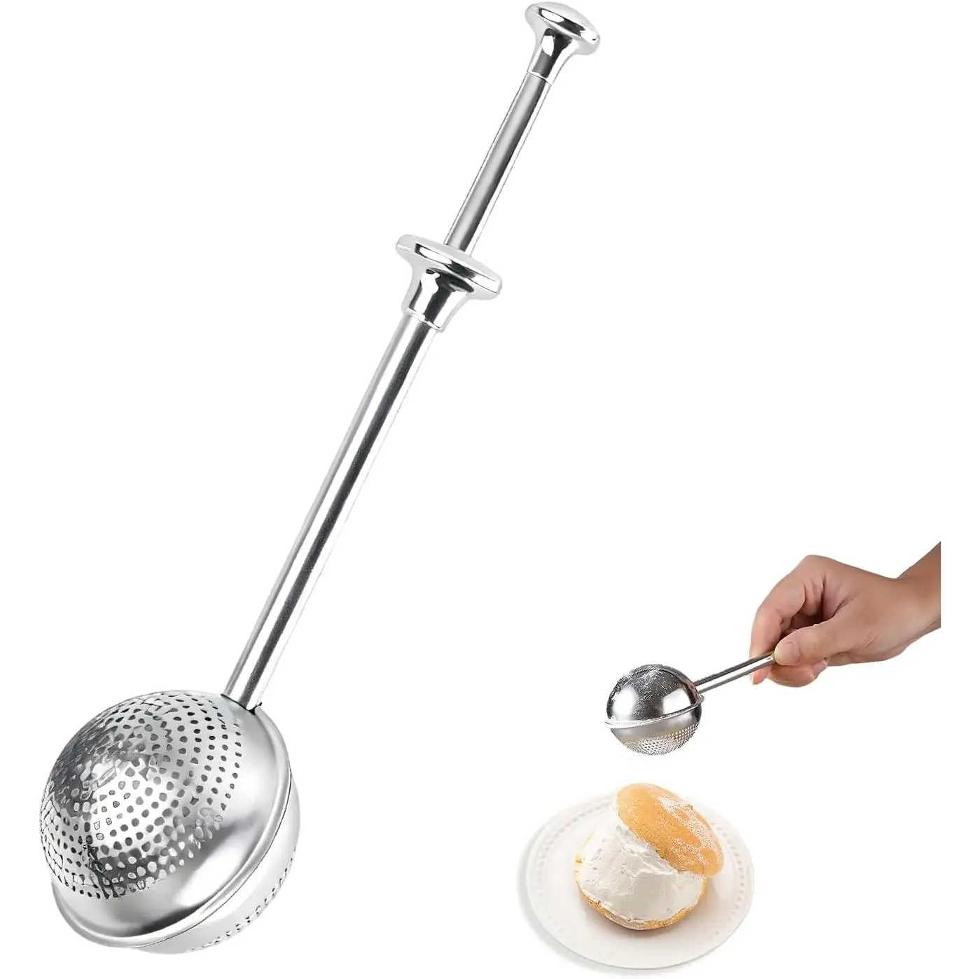 Flour Duster  sugar shaker duster Stainless Steel Sugar Pick Up and Dust Flour Sifter  Sifter with Spring Handle for Baking