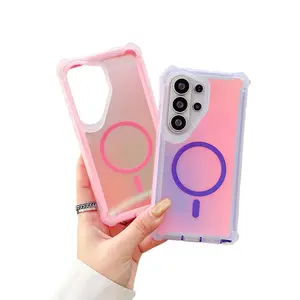 2 In 1 Iridescent Magnetic Phone Case Compatible With Samsung Galaxy S26 Ultra S25 Plus S24 S23 S22, Two-Layer Laser Gradient Matte Protective Bumper With Four-Corner Anti-Drop Coverage, Supporting MagSafe Wireless Charging And Color Changing Fluorescent
