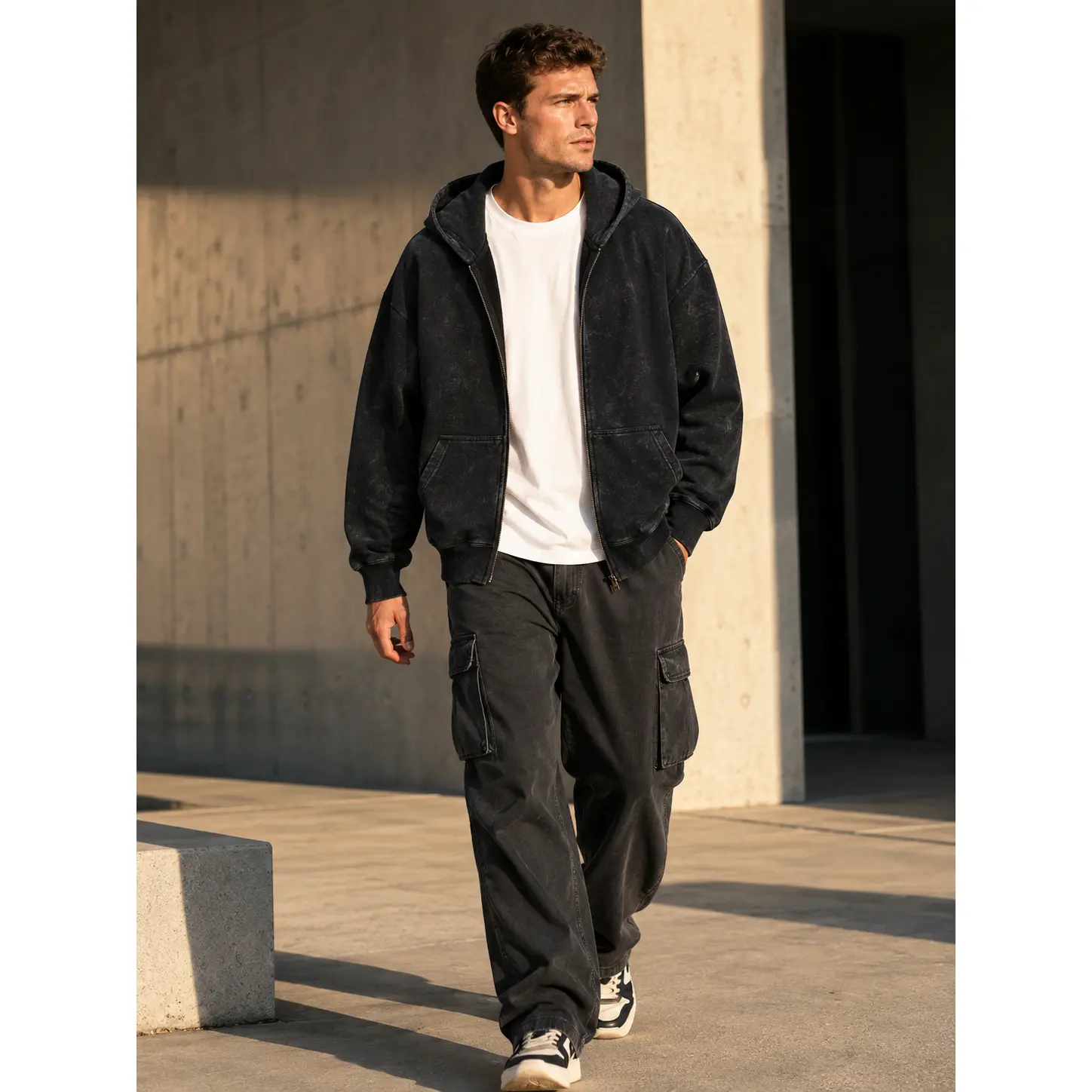 Unisex Oversized Acid Wash Zip Up Hoodie – Soft Washed Fabric Long Sleeve Sweatshirt with Vintage Look, Relaxed Fit, Front Pockets and Full Zipper – Casual Streetwear Jacket for Everyday Wear