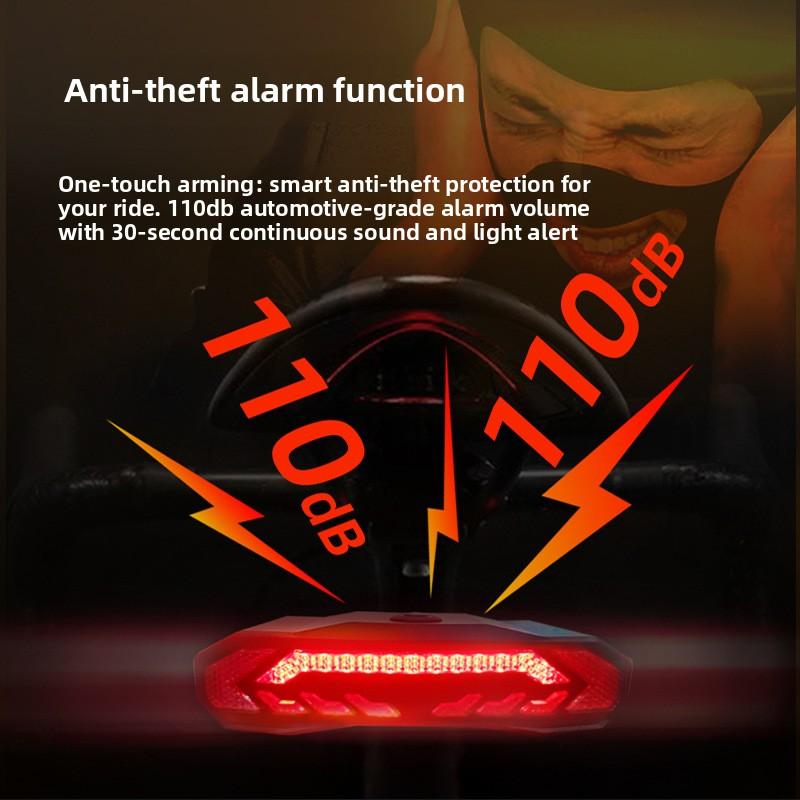 Bicycle Smart Brake Tail Light USB Rechargeable Alarm Outdoor Night Riding Mountain Bike Turn Signal LED Tail Light Waterproof