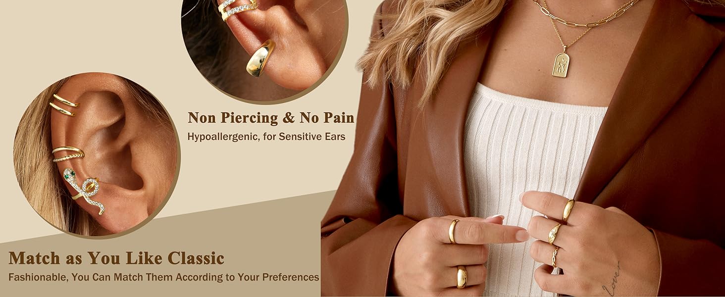 LOYALLOOK 3Pcs Ear Cuff Earrings for Women 14K Gold Plated Ear Cuffs Non Piercing Clip on Cartilage Earring Trendy Fake Earrings Hypoallergenic Huggie Hoop Clip Cuff Earring Lightweight