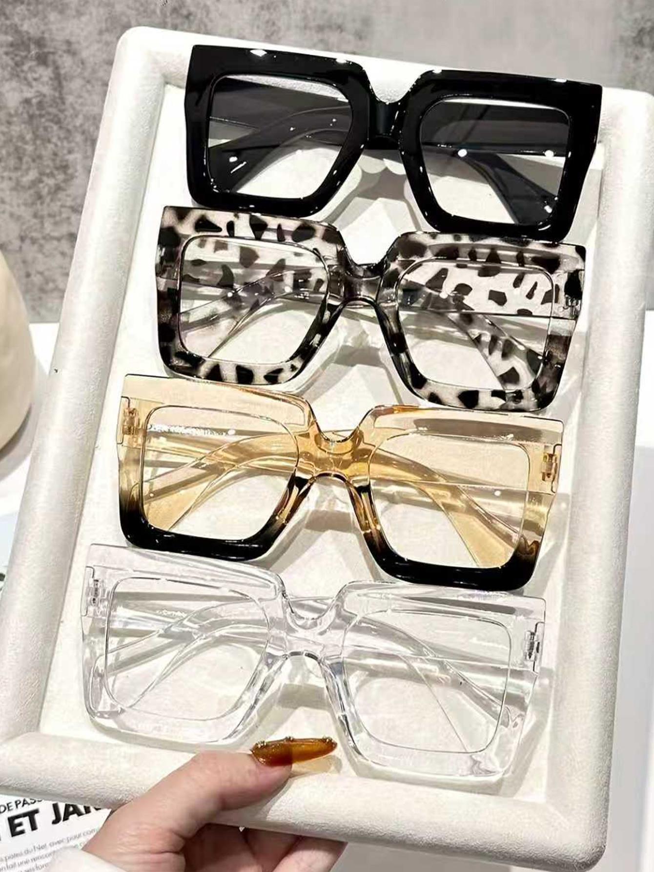 4Pcs Oversized Rectangular Frame Glasses Set Multicolor Frames Clear Lenses Women Men Daily Wear Holiday Styling Lightweight Comfortable Eyewear