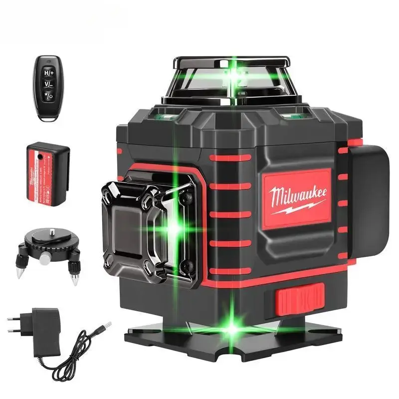 New Arrival Milwaukee 360° Full Coverage Green Beam Laser Level Automatic Self-Leveling Horizontal Vertical Cross Line Laser Level Rechargeable Large Capacity Lithium Battery High Visibility Green Light Shockproof Dustproof Layout Measuring