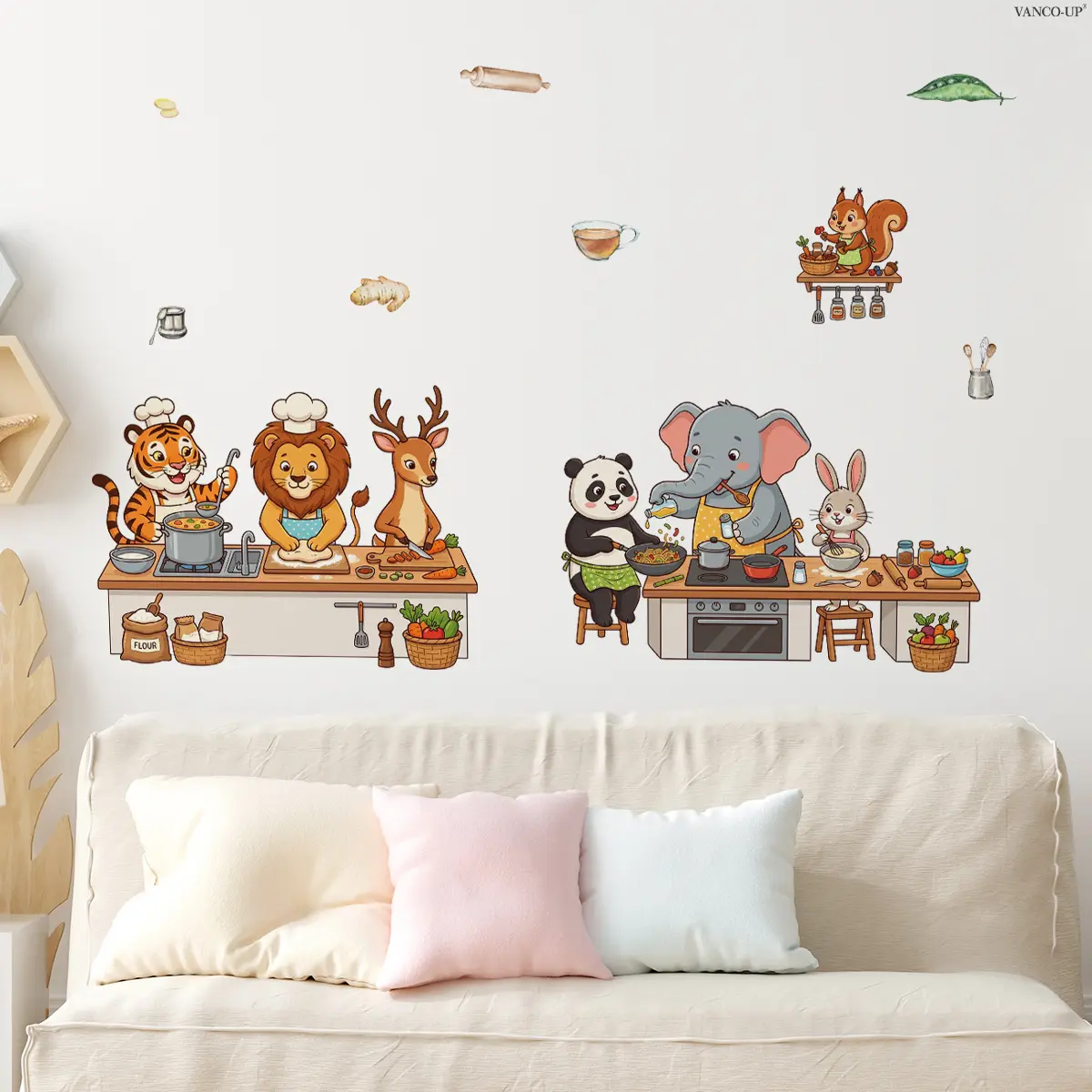 1Pc (30*80cm) Funny Animal Chef Wall Sticker, Cooking Party Themed Decal for Kitchen, Bedroom and Living Room Decor