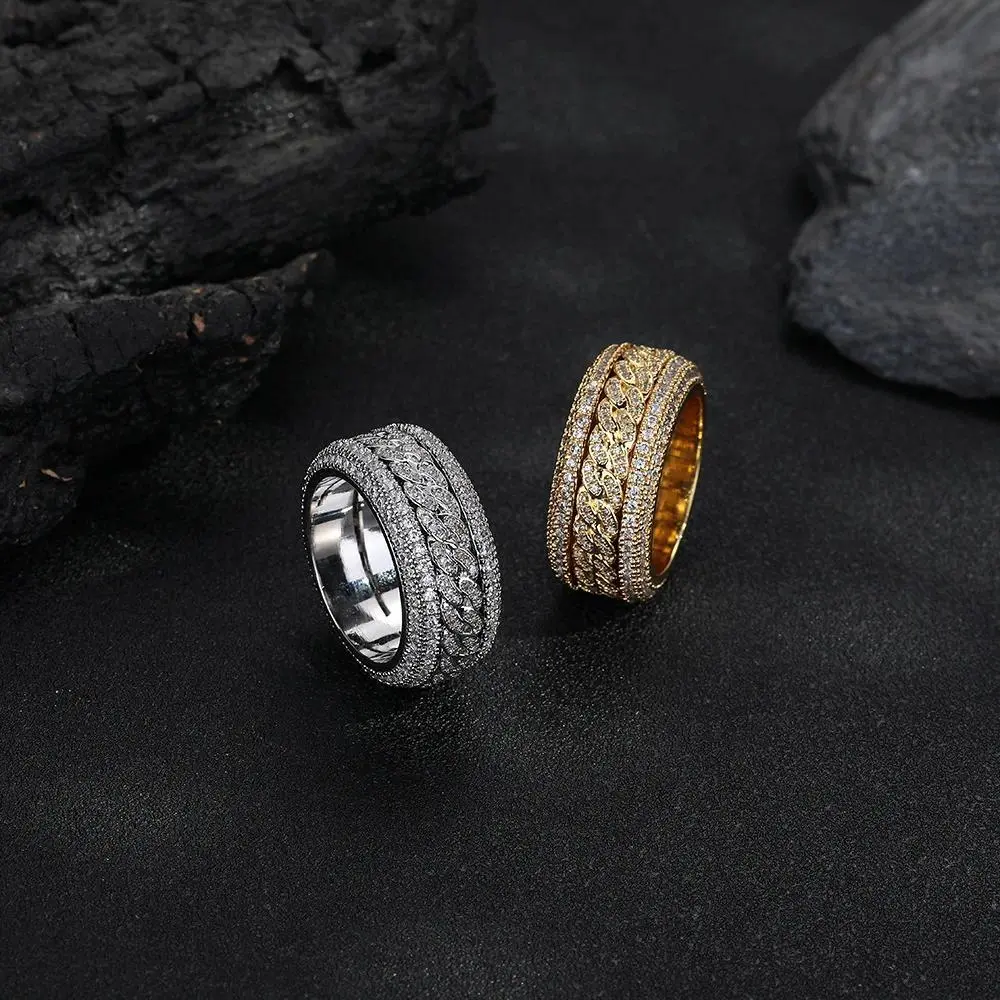 Hip-Hop Micro-set Moissanite Rotatable Cuban Ring 18K Real Platinum PT950 Fashion Personalized Men's Ring