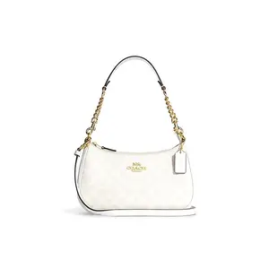COACH Teri 25 Classic Monogram Faux Leather Crossbody Shoulder Bag for Women, Medium Size, White