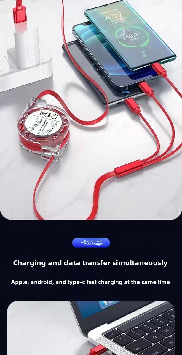 3 in 1 Retractable USB Cable, 1 Count Multipurpose 1M Data Cable, Charging Cable for Android Phone Type C Portable / Micro USB, Phone Accessories