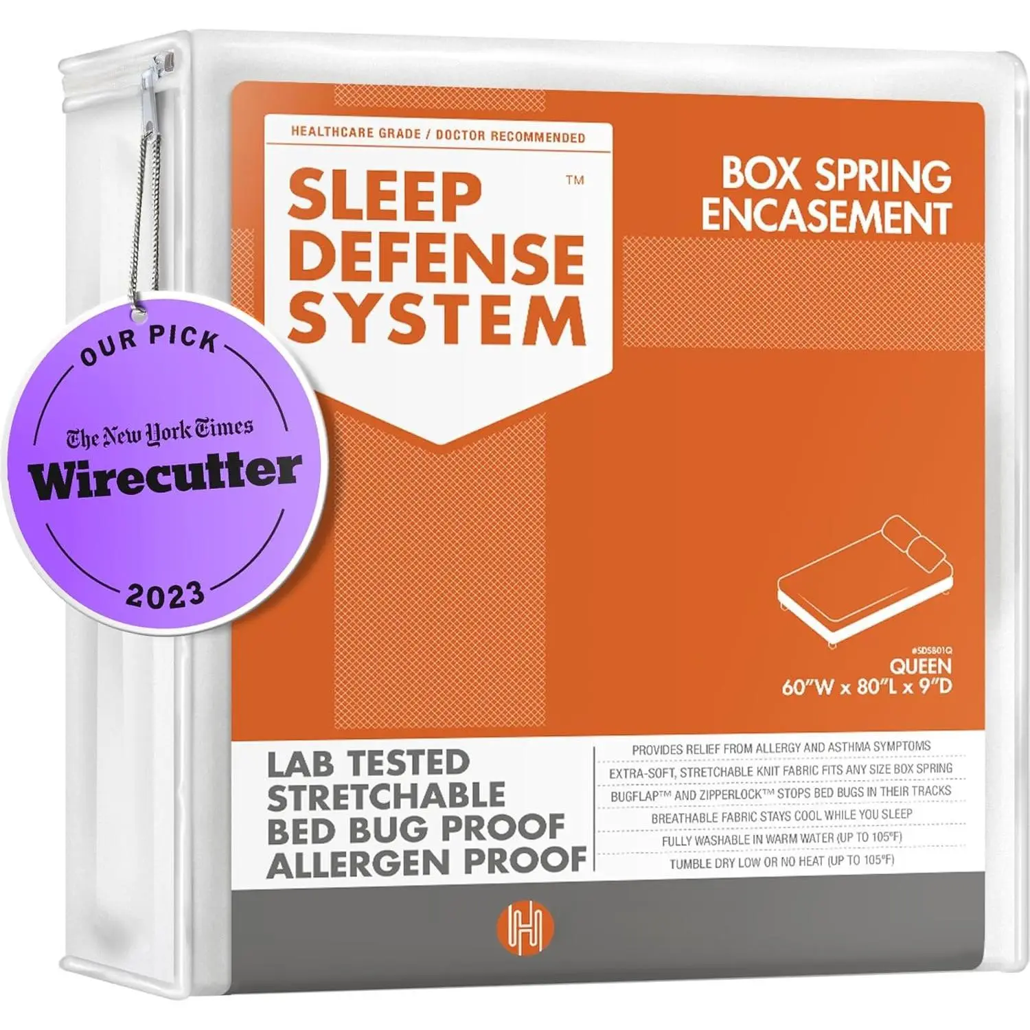 Box Spring Encasement - Zippered Bed  Dust Mite Proof  - Sleep  System -  -60" W x 80" L