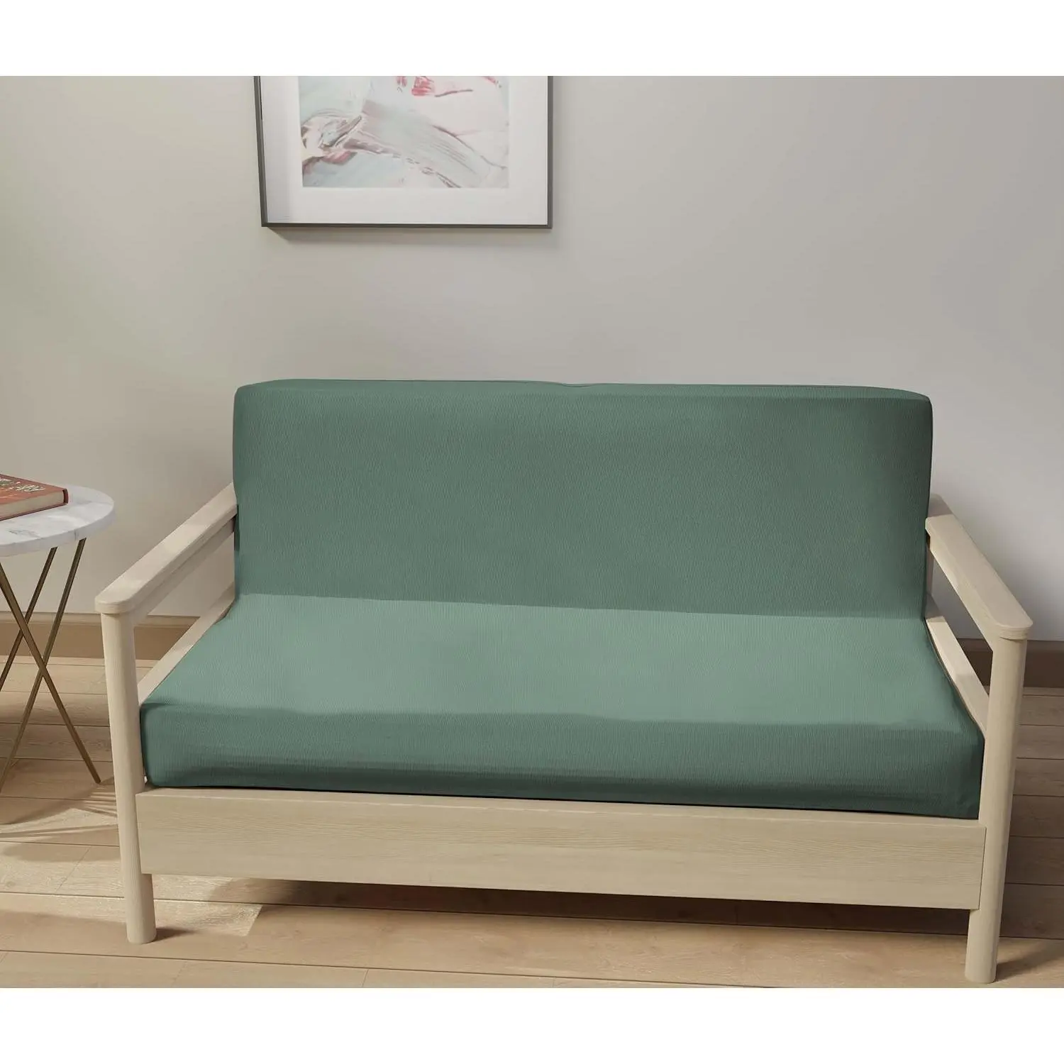 Full Size 100% Cotton Futon Covers, Zippered Slipcovers Mattress Cover for Foldable Armless Futon Sofa Bed, Couch Cover - Granite Green