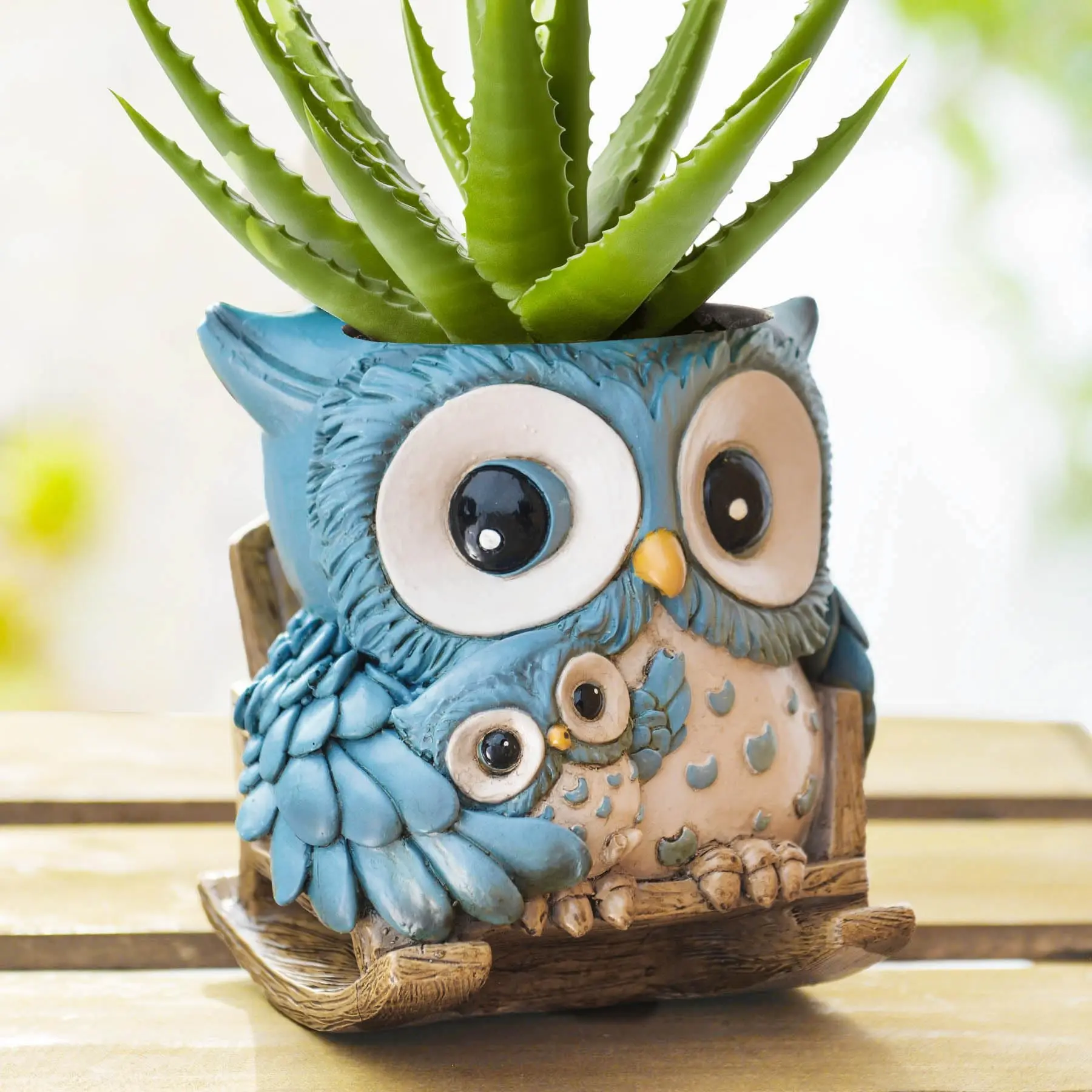 Unique Owl Plant Pot, Cute Small Succulent Planter with Drainage Holes, Rocker Style Grower for Indoor Outdoor Plants, Resin Flower Pot for Bead Plants, Mother's Day Gift Idea