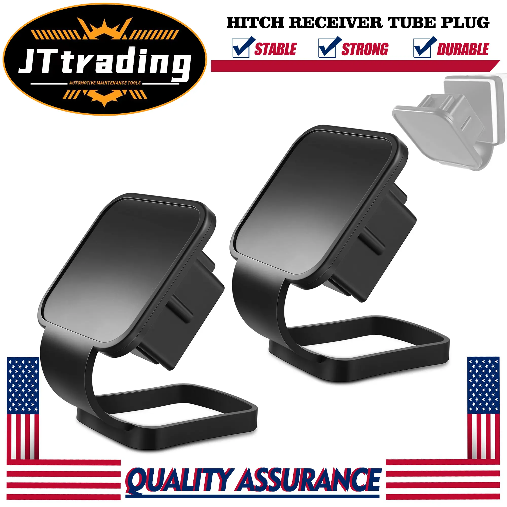 JTtrading 2PCS Black Rubber Trailer Hitch Cover with Rubber Base - Mudproof, Easy-Installation 2-in Tow Tube Plug Cap, Universal Size Vehicle Accessories for Most Vehicle Hitch Receivers, Car Exterior Wash Accessory