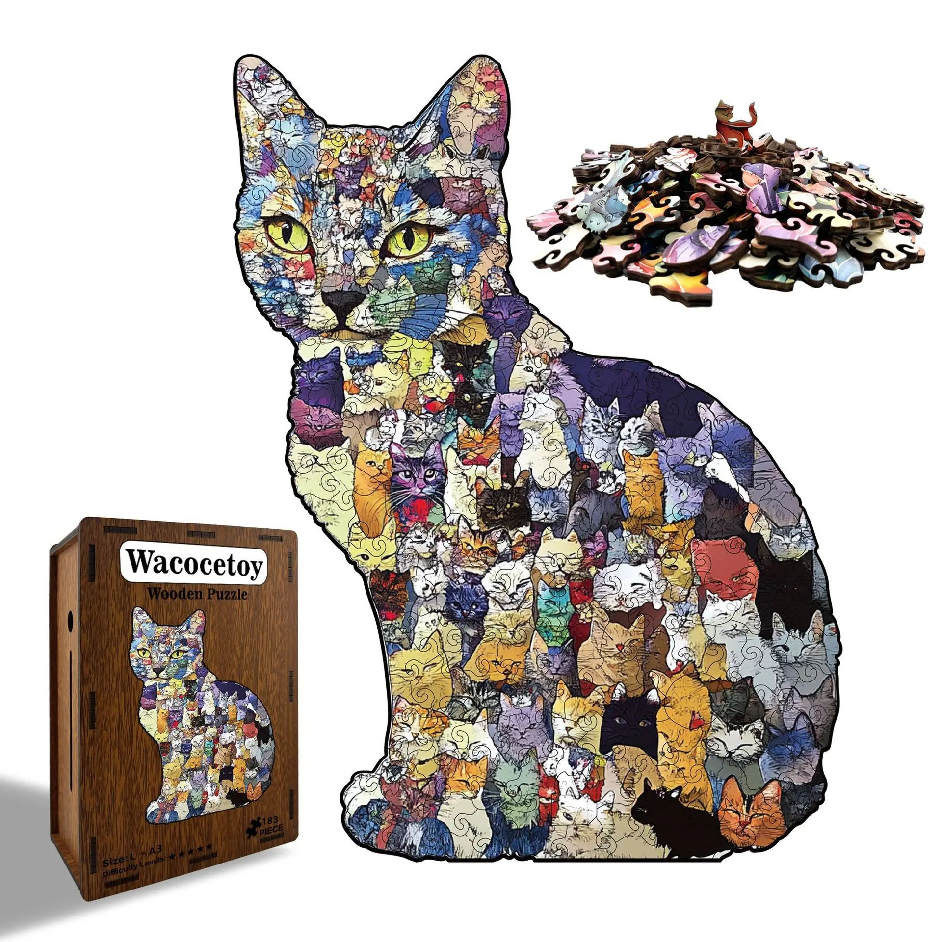 Cute Cat Wooden Puzzle, Irregular Animal Shape Pieces, Savings Jar Box, Wall Home Decor, Ideal Gift for Birthday, Father's Day, Valentine's Day, Christmas