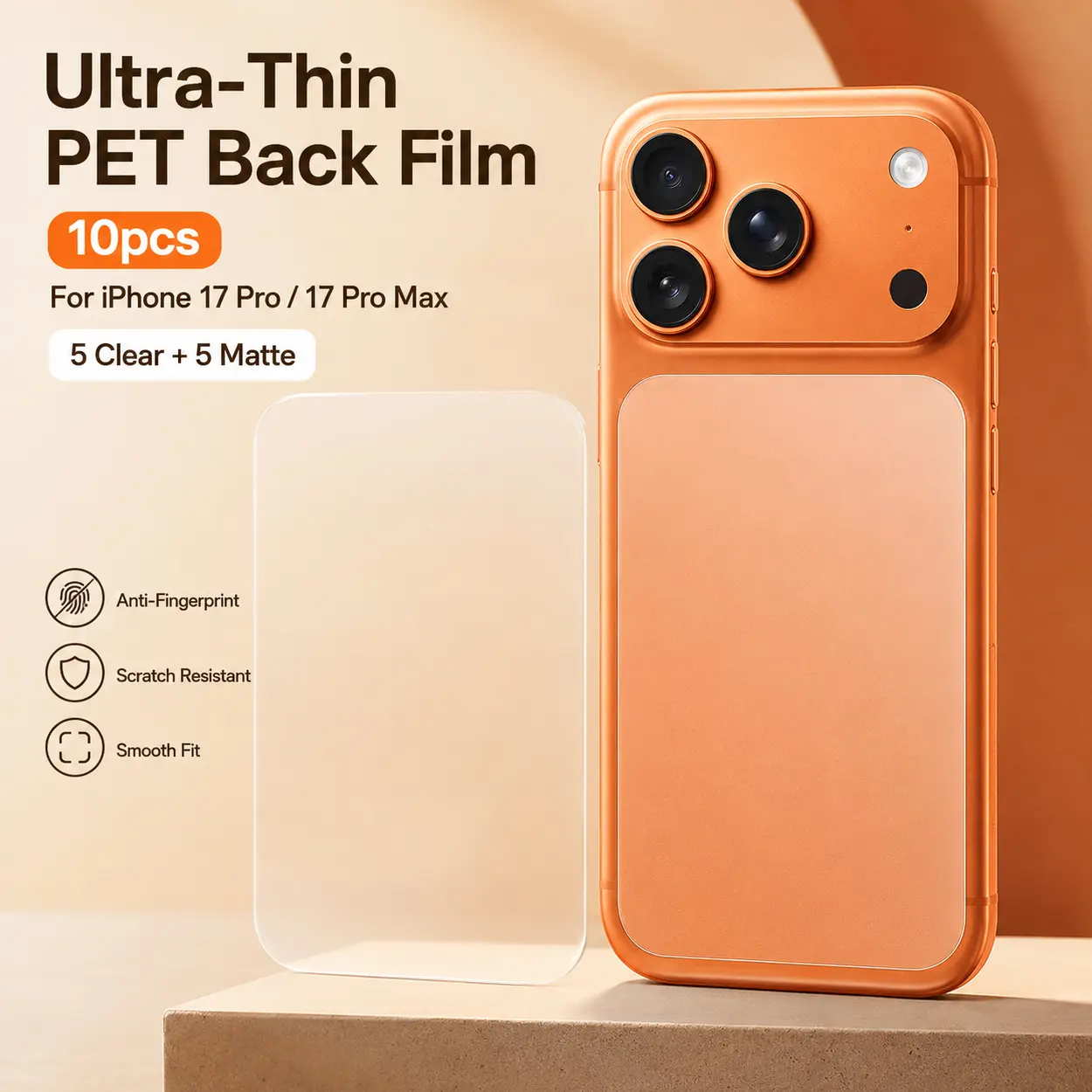 10pcs Rear Back Film Protector for iPhone 17 Pro/iPhone 17 Pro Max, Premium Clear and Matte Phone Back Cover Protection, Ultra Slim Scratch Resistant Protective Film, Fingerprint Resistant Surface, for Smartphone Users, Everyday Protection