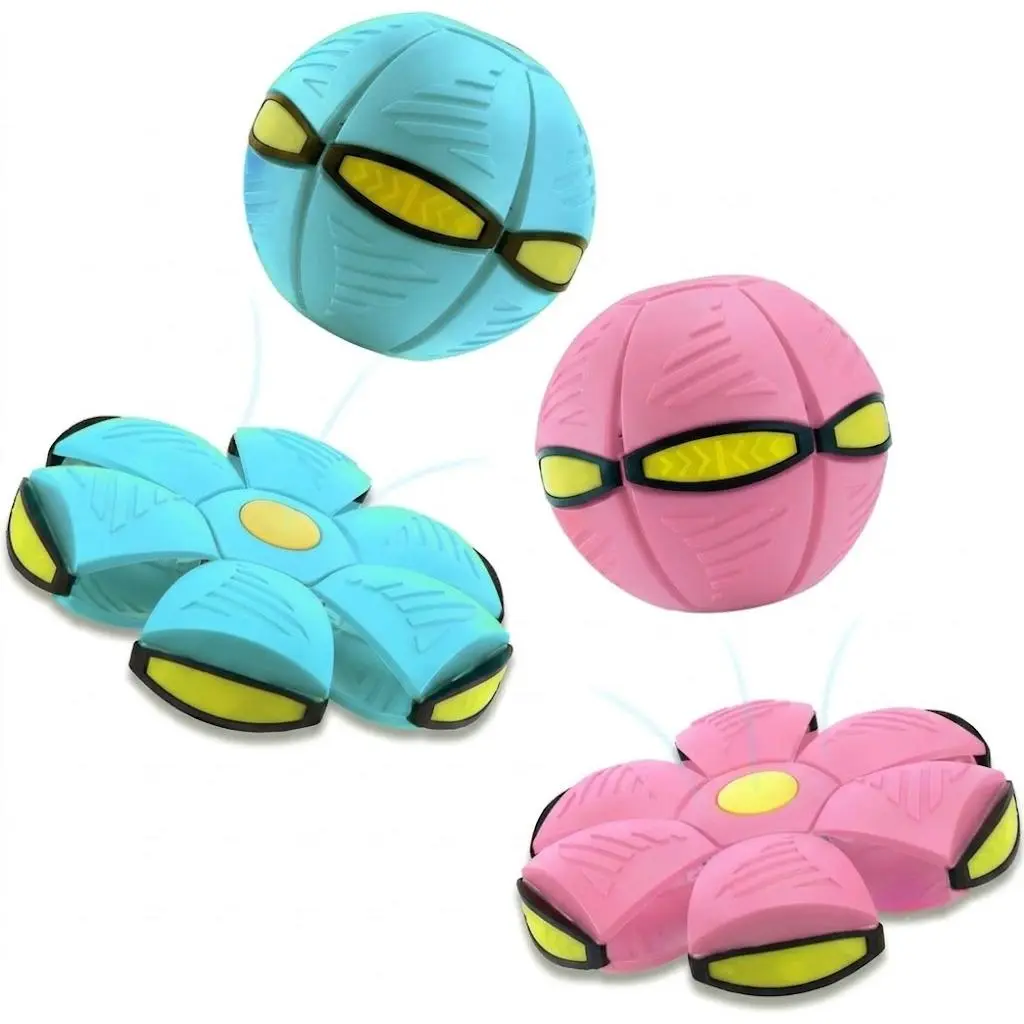 2-PACK Unisex Magic Flying Saucer Balls (Pink & Blue) - Transforming Pop-Up UFO Bouncy Toy with 6 LED Lights, Interactive Delay Frisbee Disc for Kids Outdoor Play, Ideal for Kids Interactive Games
