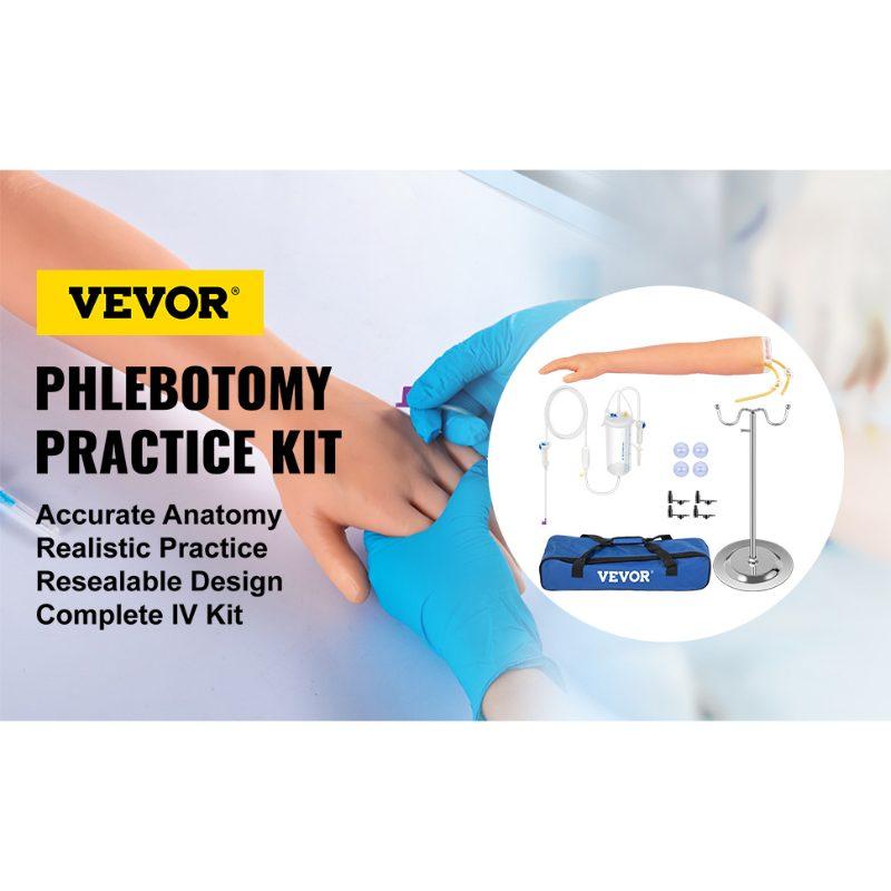 VEVOR 12 PCS Phlebotomy Practice Kit, IV Venipuncture Intravenous Training, High Simulation IV Practice Arm Kit with Carrying Bag, Practice and Perfect IV Skills, for Students Nurses and Professionals
