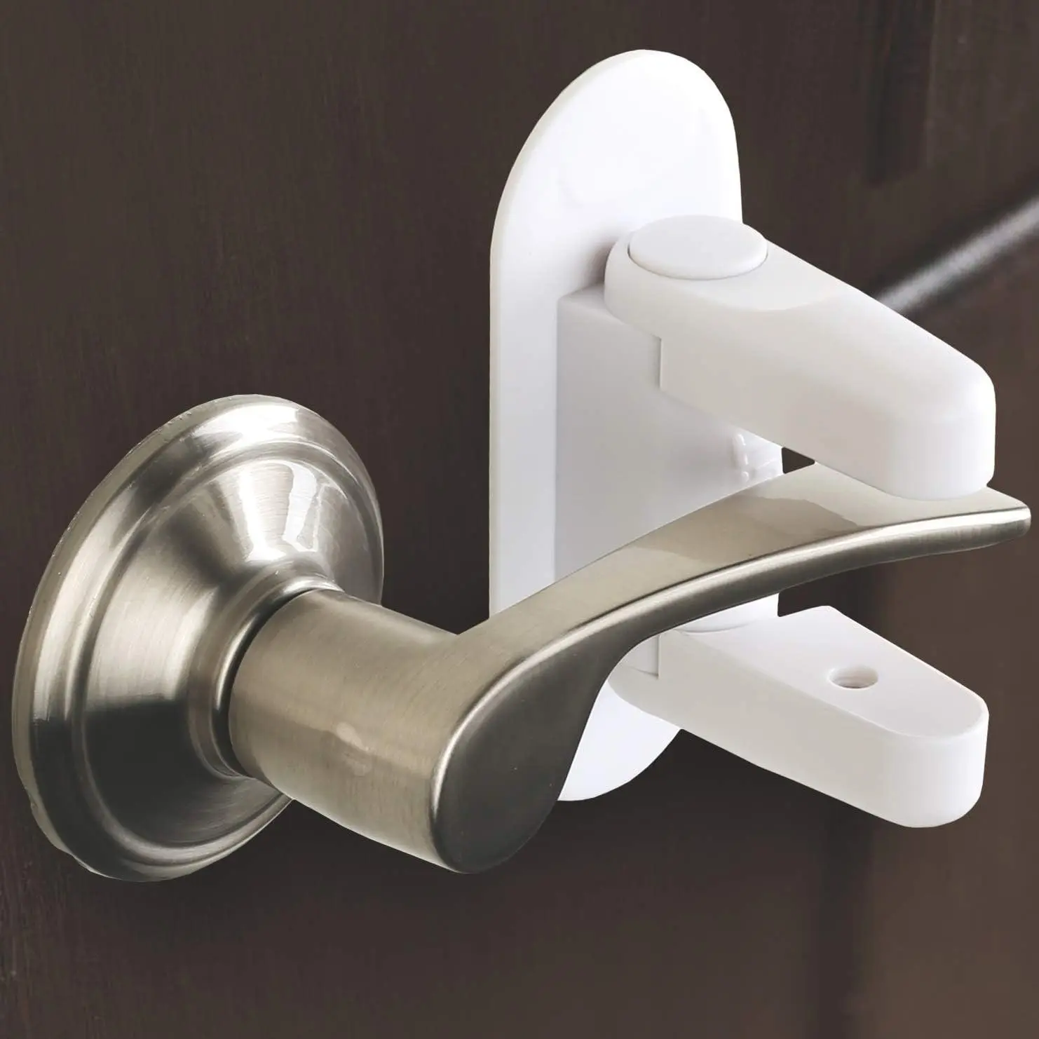 Child Safety Door Lock 6-Piece Set Adhesive Lever Lock for Kids No Tools Needed Press Button to Lock Unlock Prevents Room Lockouts