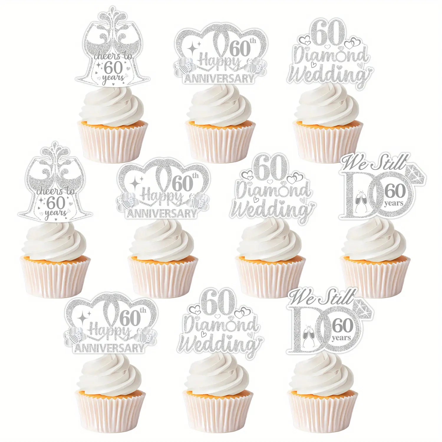 36 PCS 60th Anniversary Cupcake Toppers 60th Diamond Wedding Anniversary Cupcake Picks DoubleSided Printing Cheers to 60 Years We Still Do 60 Years Cake Decoration Anniversary Supplies