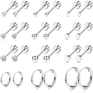 Small Tiny Stud Flat Back Earring Hypoallergenic Gold Studs 14K Surgical Steel Earring Sets for Multiple Piercing Cartilage Hoop Earrings