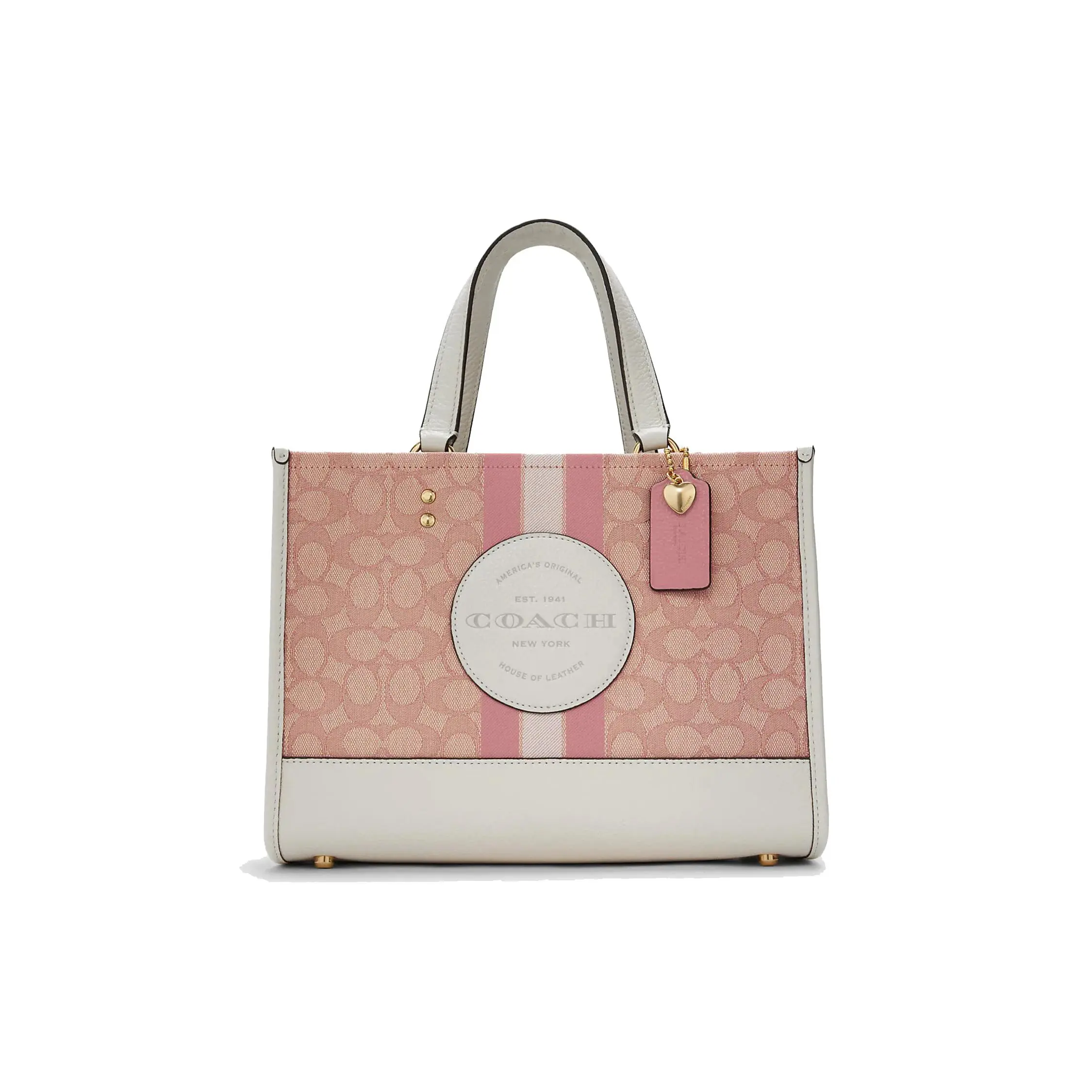 COACH Dempsey 30 Tote Bag for Women – Pebbled Floral Fabric and Leather, Sakura Pink