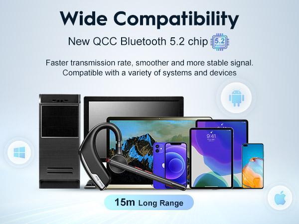 New bee Bluetooth Trucker Headset, Wireless Bluetooth Earpiece for Cellphone with 500mah Charging Case 80h Playtime V5.2 Dual Mic Noise Cancelling Hands-Free Earphones for Office Driver Audio Headphones Earbud Electronic Chargeable