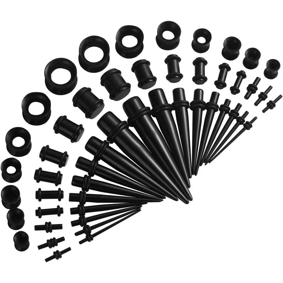 JDXN Ear Stretching Kit 14G to 00G - 50 Pieces Acrylic Tapers Silicone Tunnels Plugs Gauges Expander Set for Ear Piercing Jewelry Men Women