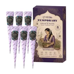 DM 6PCS herbal temporary henna drawing tattoo kit, mild plant pigment applies evenly. Sweatproof waterproof tattoo fades gently without needles, simple body paint for travel photos and party costume decoration.