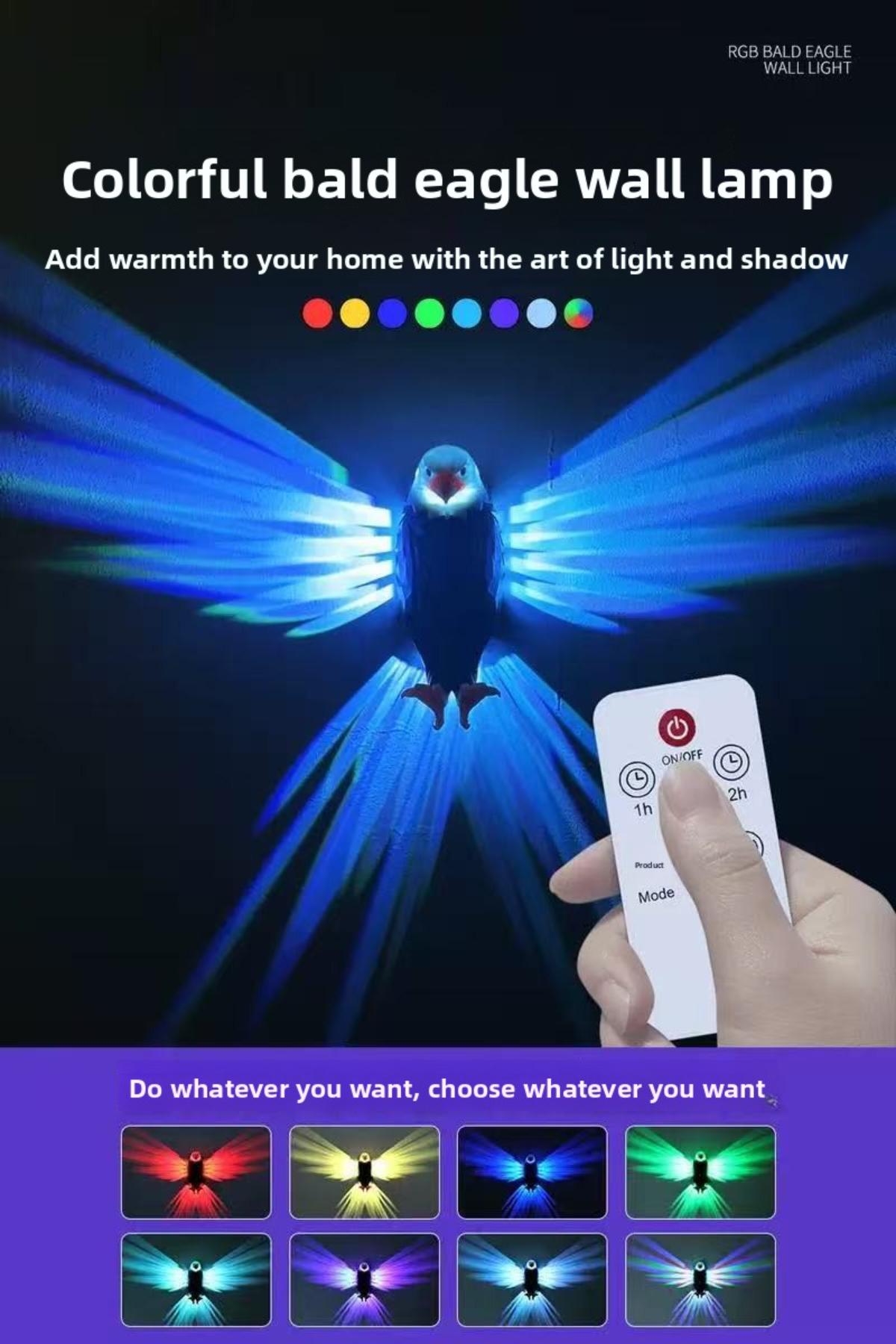 Smart Motion Sensor Bald Eagle Night Light| Remote Control RGB Wall Lamp| No Drilling Magnetic Installation For Bedroom Corridor Hallway