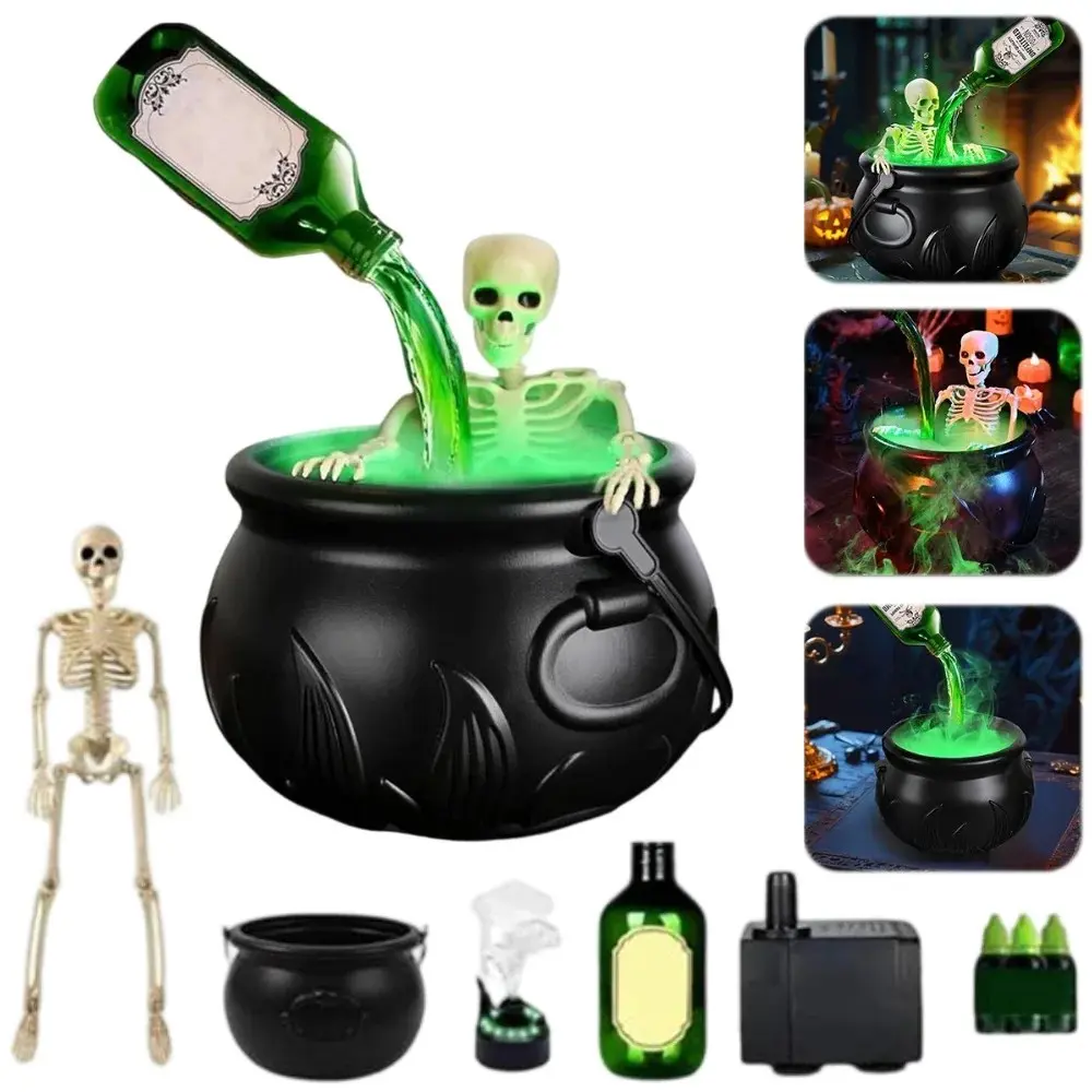 Halloween Cauldron Decoration Party Supplies, Reusable Magic Floating Potion Bottle, Skull Decor and Fog Diffuser, Fun Spooky Home Decor for Halloween Parties