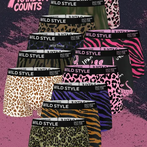 7 Pcs Random Men's Leopard, Zebra & Camo Print Boxer Briefs, Stretchy Casual Underwear, Soft and Comfortable, Mix and Match Trendy Styles, Suitable for Daily Home Leisure, Breathable Elastic Fabric, Four Season Outfit Matching, Printed Boxer Briefs