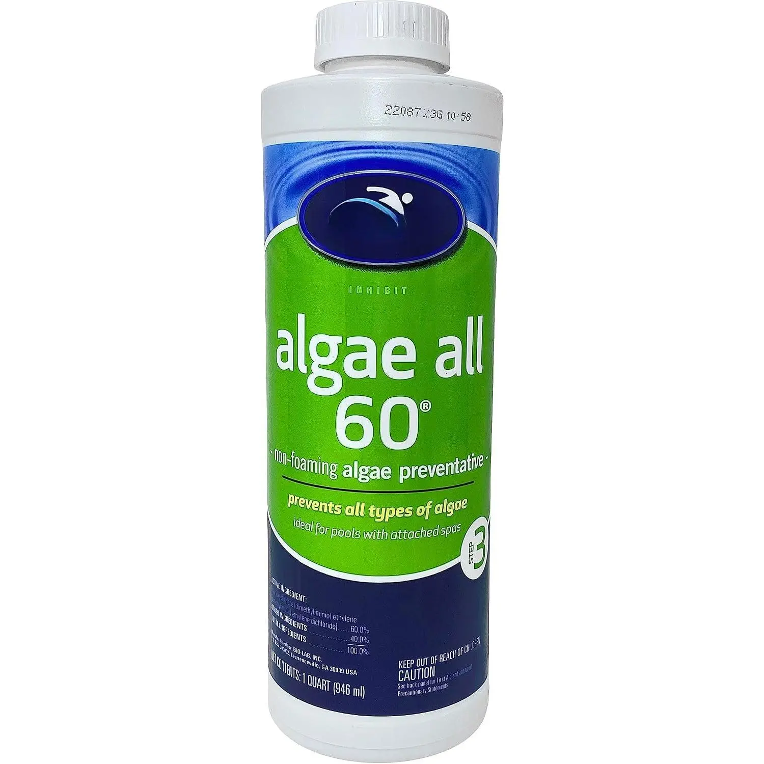 Algae  60 Non-Foaming Algae Preventative, 1 Quart, Single Pack | Non-Staining & Non-Foaming, Ideal for Swimming Pools with Attached Spas or Fountains
