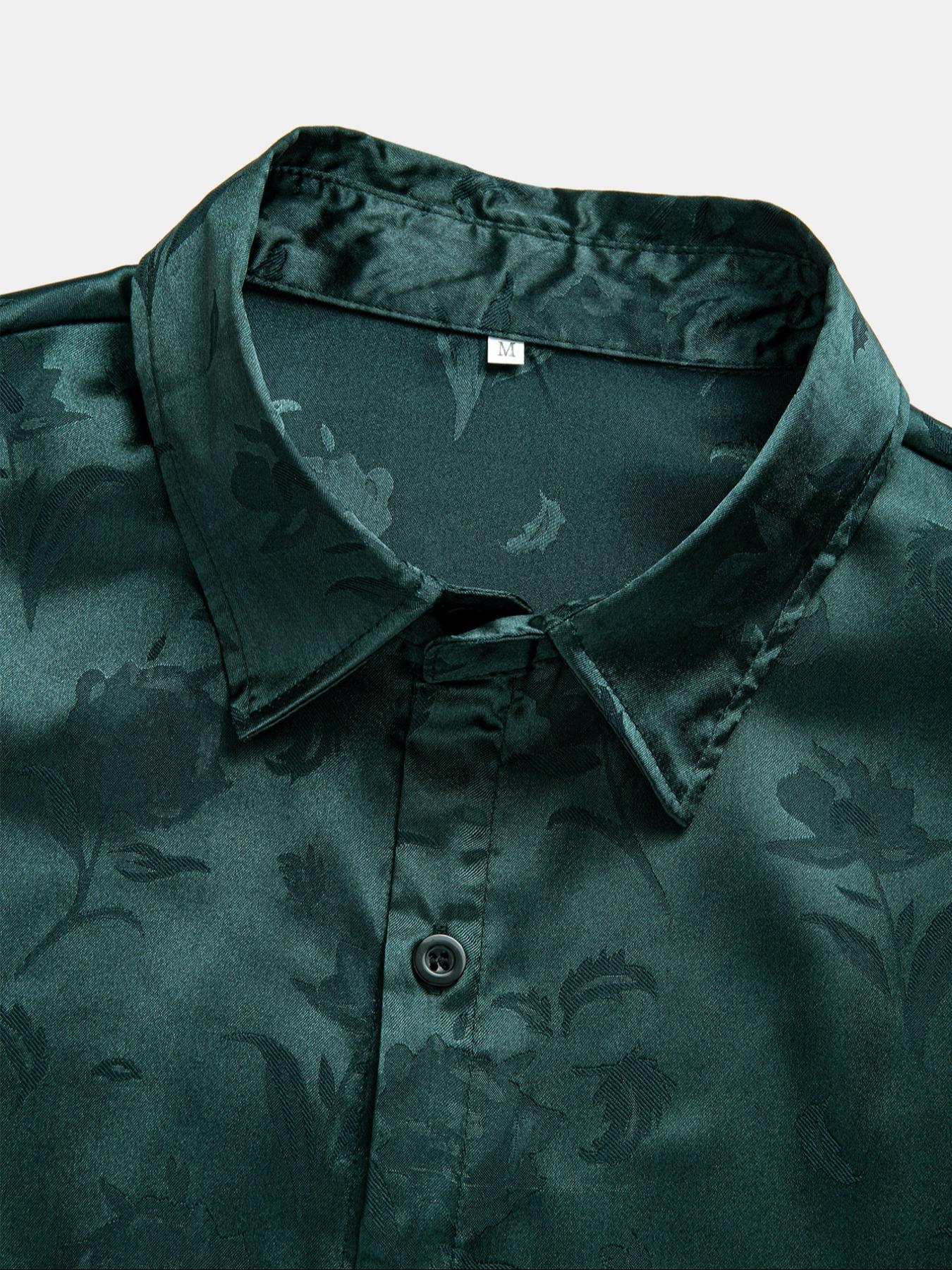 Men's Rose Print Jacquard Shirt, Regular Fit Short Sleeve Collared Top for Summer, Fashion Men's Clothes for Daily Wear, Casual Stylish Menswear