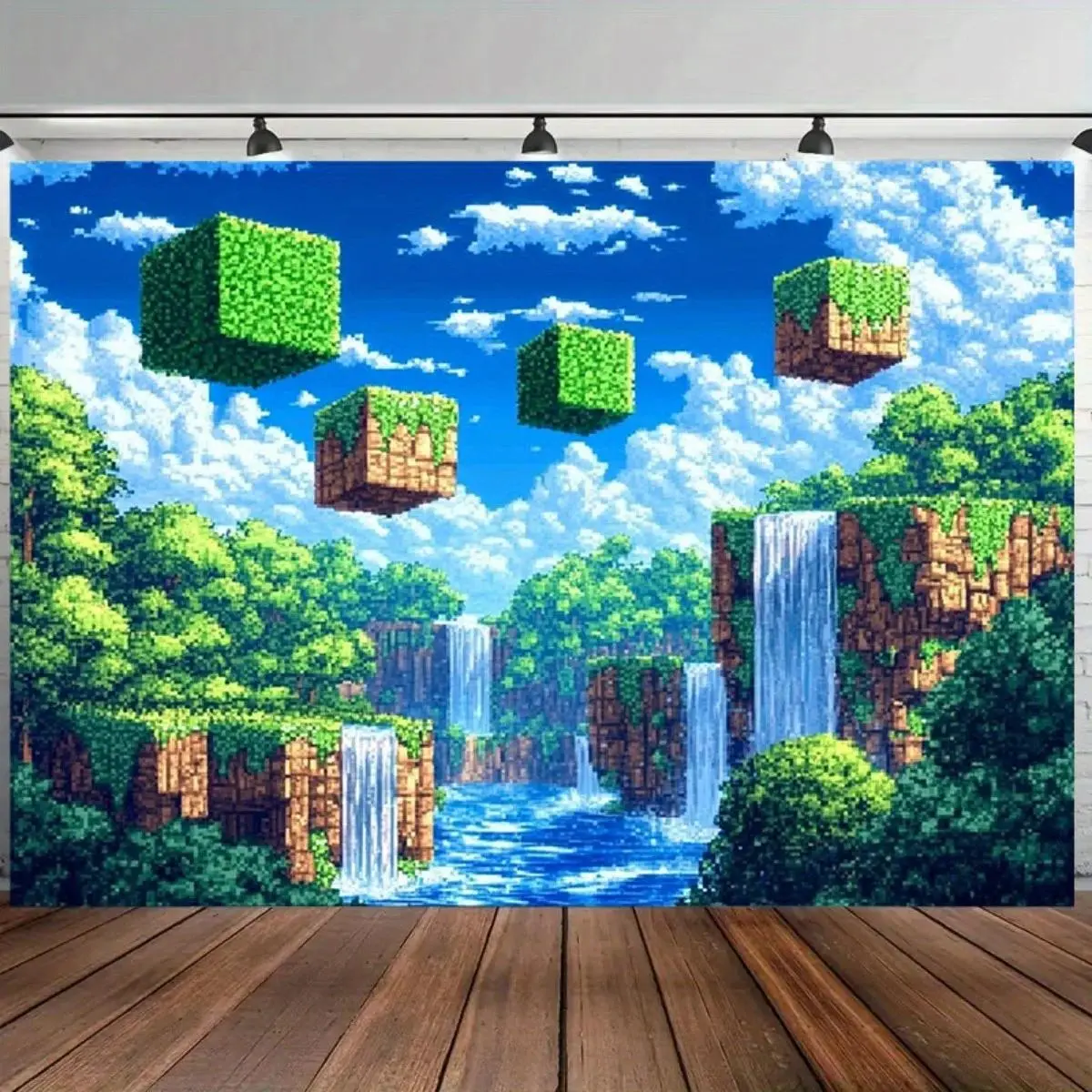 Block Theme Backdrop Block Game Theme Tapestry Wall Hanging Photography Background Premium Polyester Fabric Live Streaming Gaming Room Party Studio Event Decor Banner