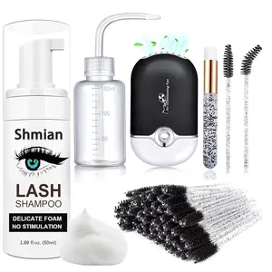 Lash Shampoo for Lash Extensions, 50ml Oil Free Sulfate Free Eyelash Foam Cleanser with Lash Fan 50pcs Eyelash Brush Rinse Bottle Eyelash Wash Remover, Black
