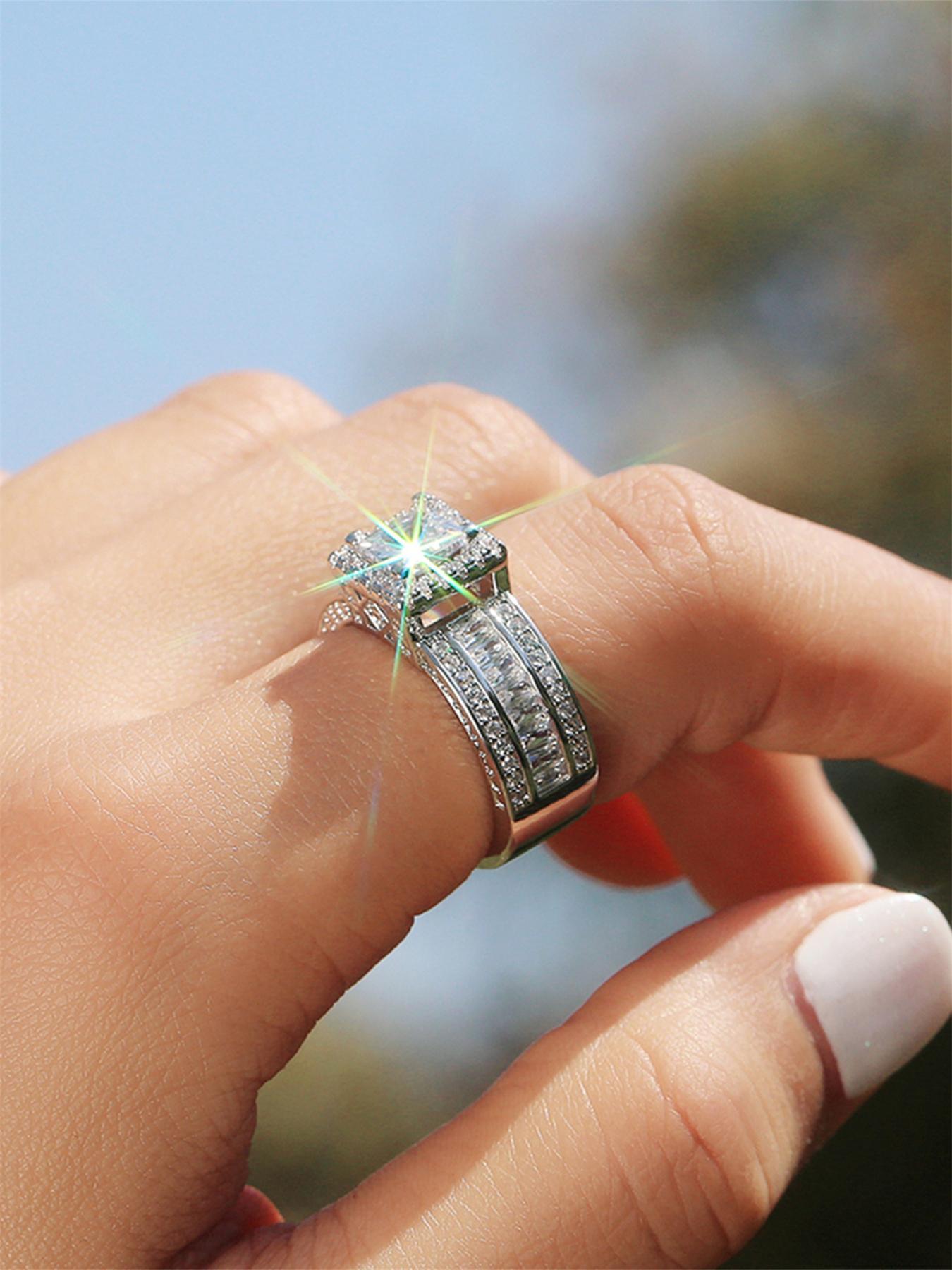 925 Sterling Silver Luxury Gorgeous Artificial Crystal Decor Ring, Fashionable Wedding Engagement Ring, Wedding Anniversary Ring Jewelry Gift for Women, Fashion Accessories for Party, Daily Decor