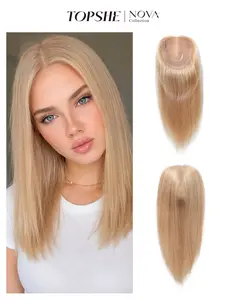 1pc Premium Human Hair Topper, Natural Blonde Straight Hairpiece, Invisible Silk Base Clip-in Extension, Instant Volume for Crown Thinning, Comfortable Daily Wear for Women with Alopecia or Hair Loss, Professional Office Look
