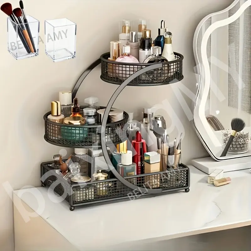 1 lacquered metal cosmetic storage rack - installation-free lightweight cosmetic rack, spiral design vanity countertop rack for storing lipstick, durable metal lacquer finish, space-saving bathroom storage rack