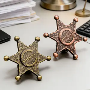 Sheriff Badge Metal Fidget Spinner, 6-Point Star Stress Relief Toy for Kids & Adults, Gold Finger Spinning Top with Solid Construction, Birthday Party Favor & Tabletop Decompression Gadget
